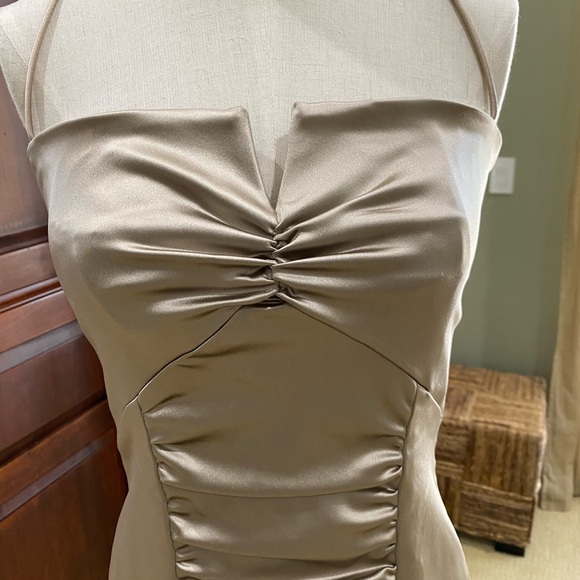 nicole miller champagne dress Nicole Miller Embroidered Illusion Dress Gold